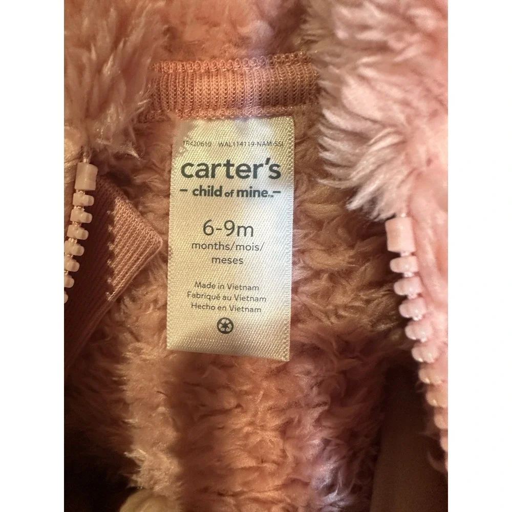 carters baby girls pink sleeper with hood winter size 6-9 months‎